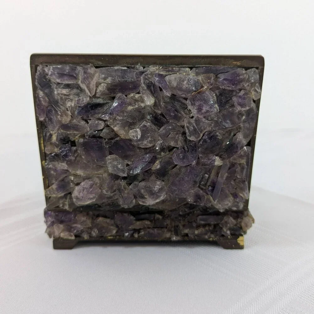 Antique purple amethyst & brass cedar-lined keepsake box